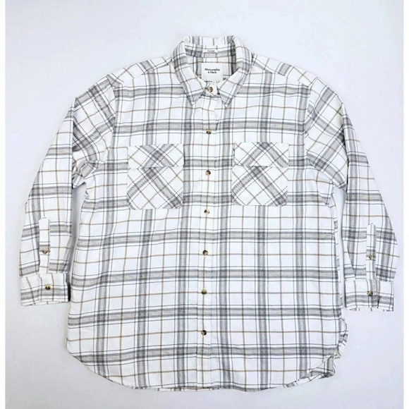 Abercrombie & Fitch Jackets & Blazers - Abercrombie & Fitch Oversized Size Large Women's White Gray Camel Shirt Jacket